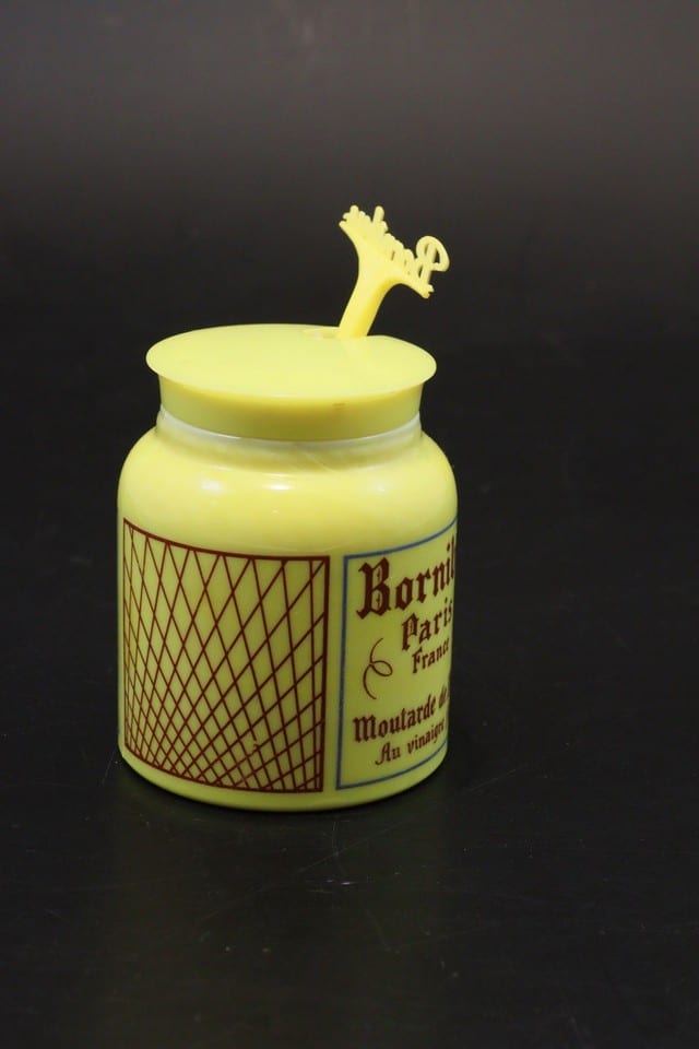 Pot à moutarde de Dijon Bornibus Paris opaline jaune Opalex couvercle cuillère — foto 7