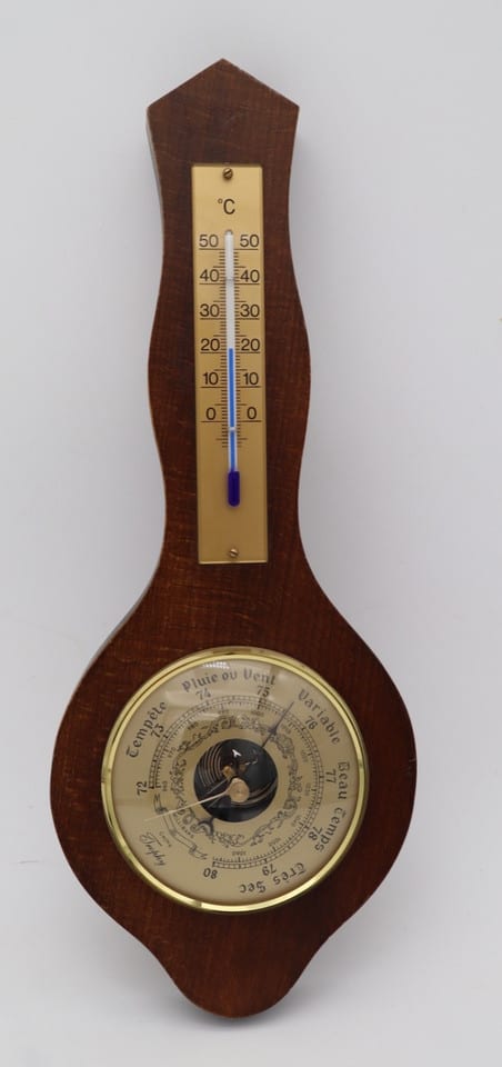 Baromètre thermomètre mural vintage en bois – cadran doré – météo