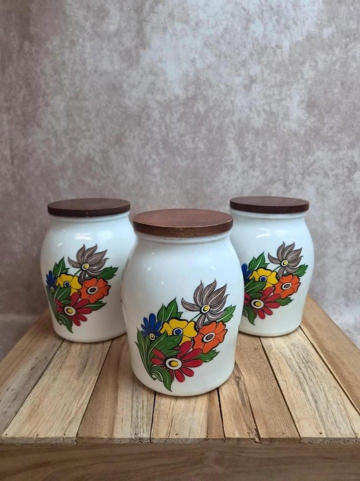 Lot de 3 pots à provisions vintage Brf – Café, Farine et Sucre – verre opalin — photo 3