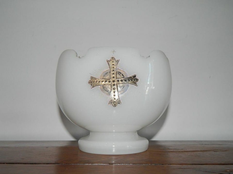 ANCIEN VASE D'AUTEL en OPALINE Savonneuse St Louis Baccarat ? époque CHARLES X — photo 8