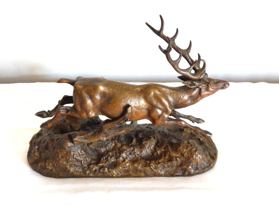 ANCIENNE SCULPTURE BRONZE Cerf avec Chien de Chasse Signée J MOIG Jules Moigniez — photo 8