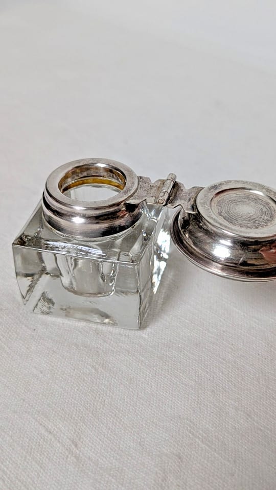 Ancien encrier en cristal et porte plume argent massif 925 Birmingham — photo 6