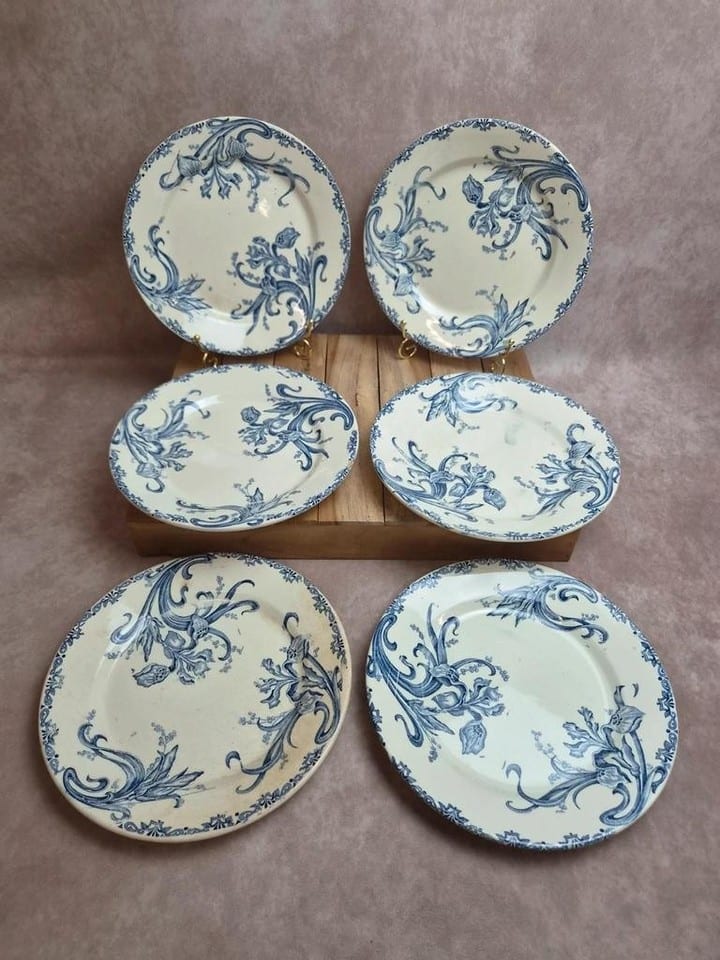 Lot de 6 assiettes terre de fer Clairefontaine – modèle Iris – fin Xixe — photo 2