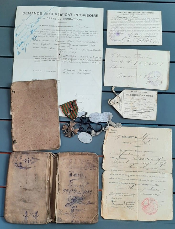 WW1 Lot Poilu Blessé 113° Régiment Toulon 1914-1918 Croix de Guerre Documents