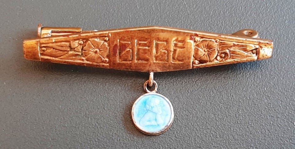 Broche ART DECO Bébé Naissance Baptême France métal doré ORIGINAL VINTAGE — photo 5