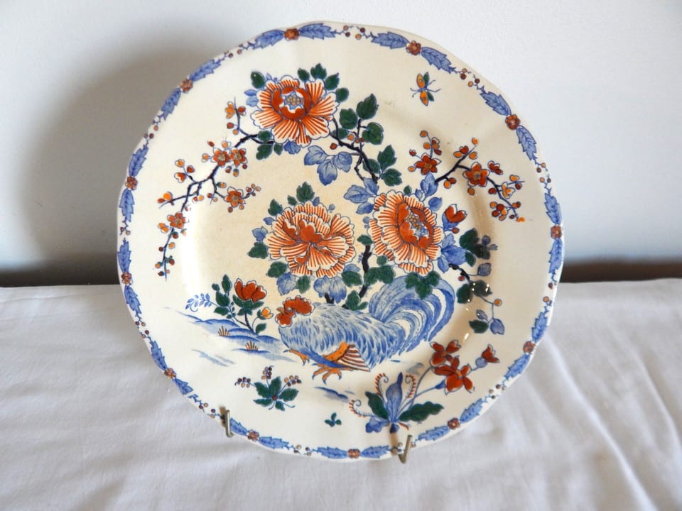 4 ANCIENNES ASSIETTES en Faïence de GIEN à Décor COQ et PIVOINE Signées — photo 6