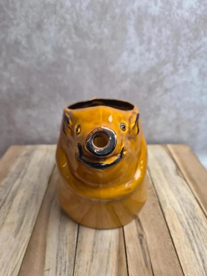 Pichet zoomorphe Goret Poët-laval – barbotine vintage – cochon — photo 2