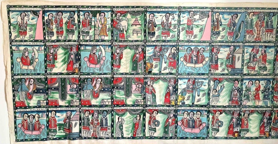Peinture huile sur toile 40 scènes Salomon & Sheba 183,5 cm x 78 cm Années 30 — photo 2