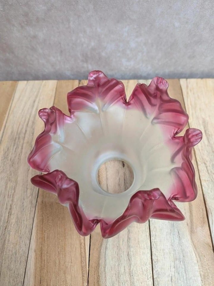 Abat-jour tulipe ancien en verre satiné rose – Style Art nouveau — photo 5
