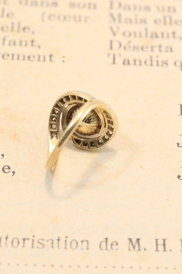 Bague ancienne or jaune et blanc 18 carat perle et diamants taille 46, 4 grammes — Foto 5