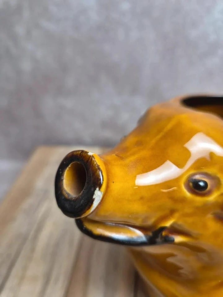 Pichet zoomorphe Goret Poët-laval – barbotine vintage – cochon — photo 6