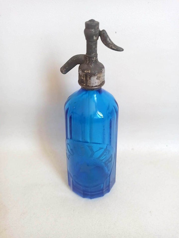 Bouteille Siphon Bleu Cobalt Eau de Seltz Caen Hauteur 34 cm