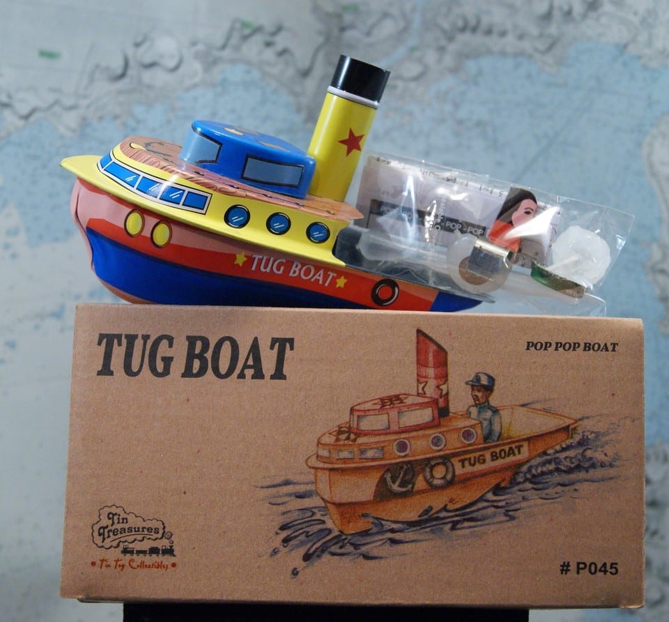 Bateau vapeur pop-pop steam Boat boot tôle lithographiée TUG BOAT remorqueur