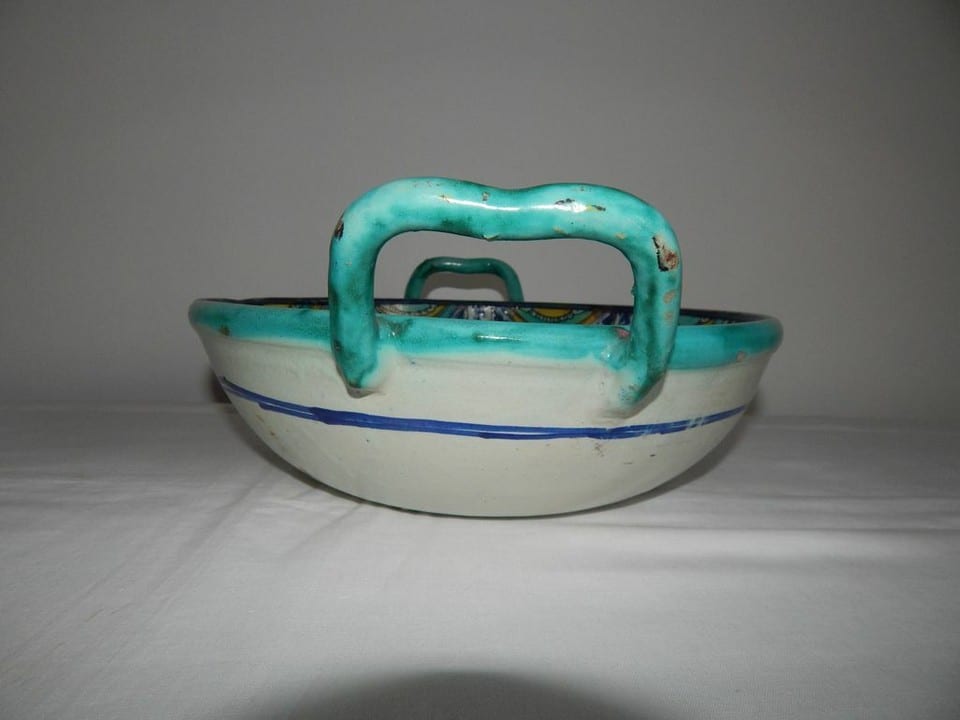 ANCIEN RARE Plat à 2 Anses Faïence Polychrome MAROC Safi Nabeul MOKHFIA GHOTA ? — photo 5