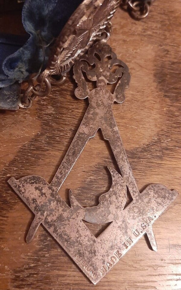 Collier Maçonnique USA ancien Franc Maçon Sautoir Chaine Bijou argent ORIGINAL — photo 3