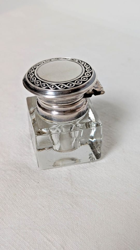 Ancien encrier en cristal et porte plume argent massif 925 Birmingham — photo 5