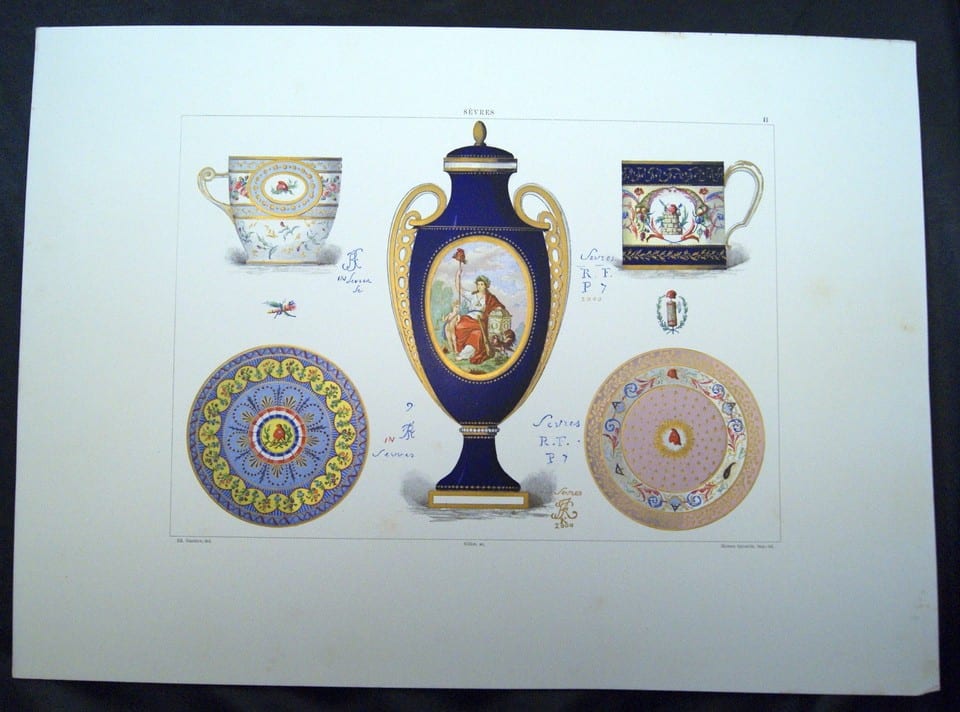 Chromolitographie gravure polychrome print Porcelaine de Sevres Garnier 1890 — foto 2