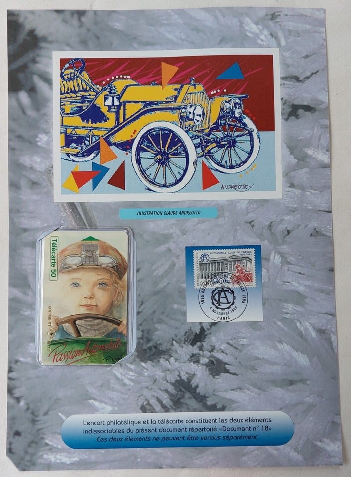 Centenaire AUTOMOBILE CLUB FR Encart philatélique timbre 1er jour + Télécarte