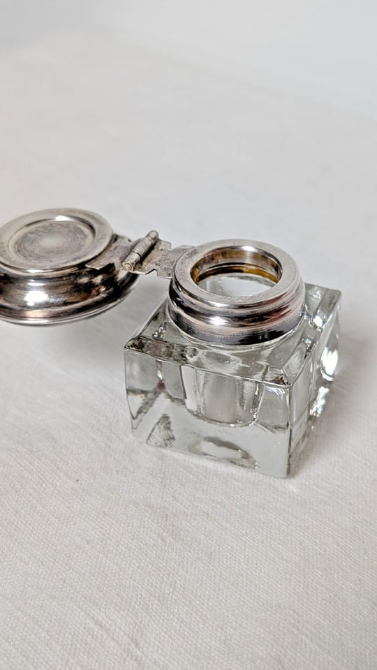 Ancien encrier en cristal et porte plume argent massif 925 Birmingham — photo 8