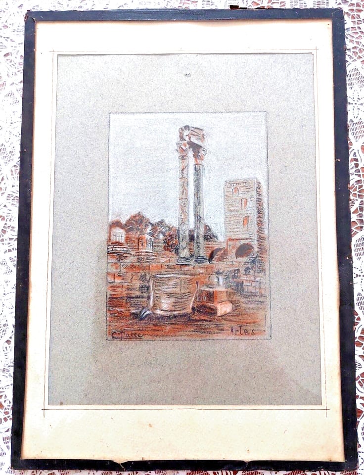 tableau pastel scène Arles signé a voir début 20ème