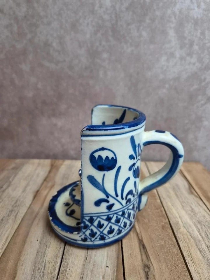Bougeoir de chambre vintage en faïence bleu et blanc – décor peint main — photo 4