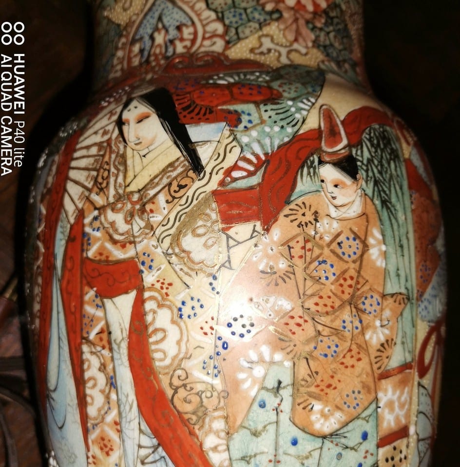 Vase japonais Satsuma en porcelaine monté en lampe haut 45 vase seul 28 cm — photo 2
