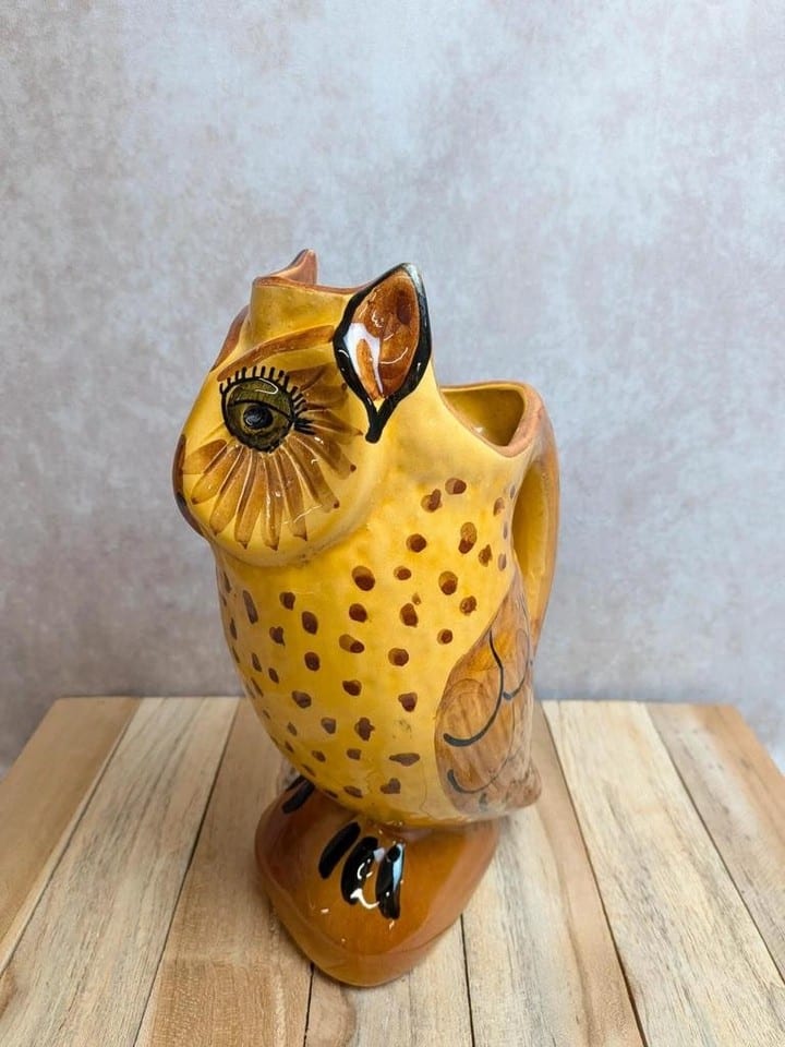 Pichet zoomorphe vintage en céramique émaillée – Chouette hibou