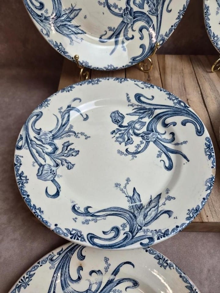 Lot de 6 assiettes terre de fer Clairefontaine – modèle Iris – fin Xixe — photo 7