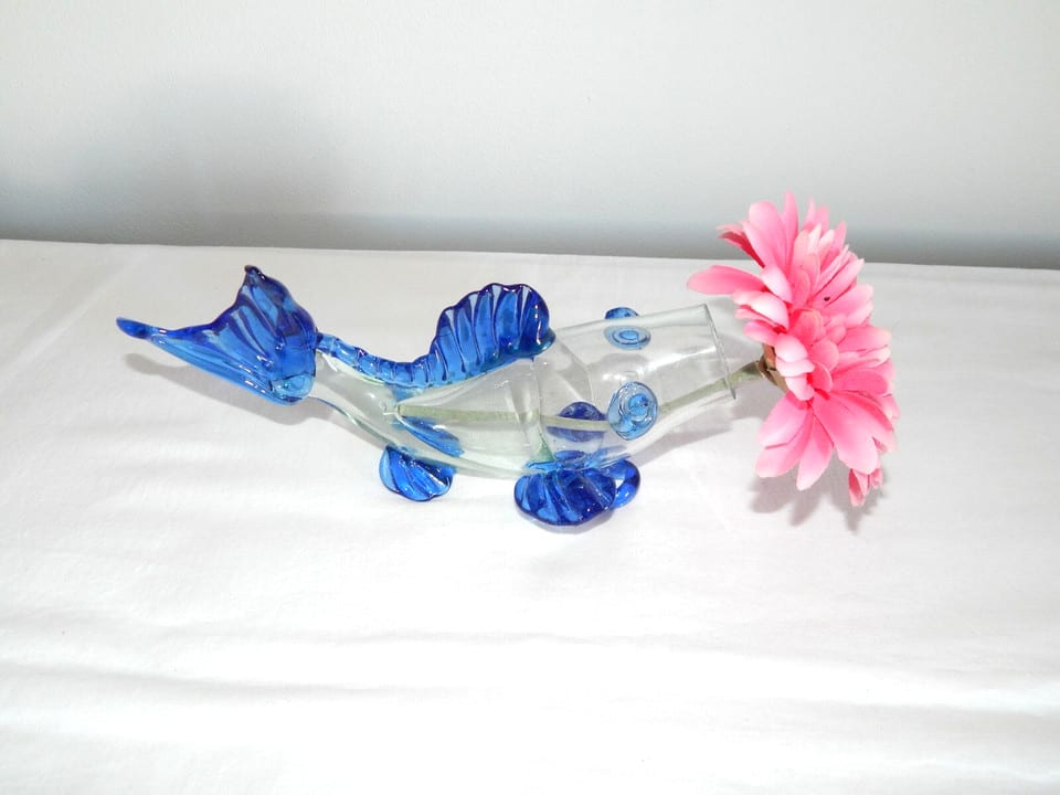 ANCIEN VASE Soliflore en VERRE Soufflé MURANO ? de Forme POISSON — photo 2