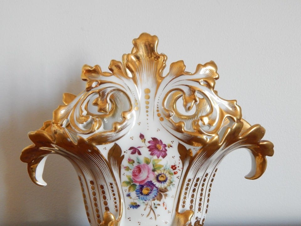 ANCIEN VASE de MARIAGE en PORCELAINE de PARIS à Décor FLORAL — photo 2