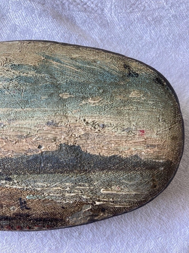 Rare peinture à l’huile sur galet, vue Biarritz, début XXème — Foto 8