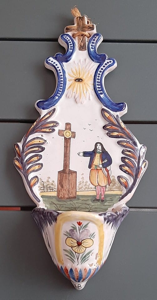 rare Bénitier Breton marque HB Quimper Faïence 19° Bretagne ORIGINAL bon état