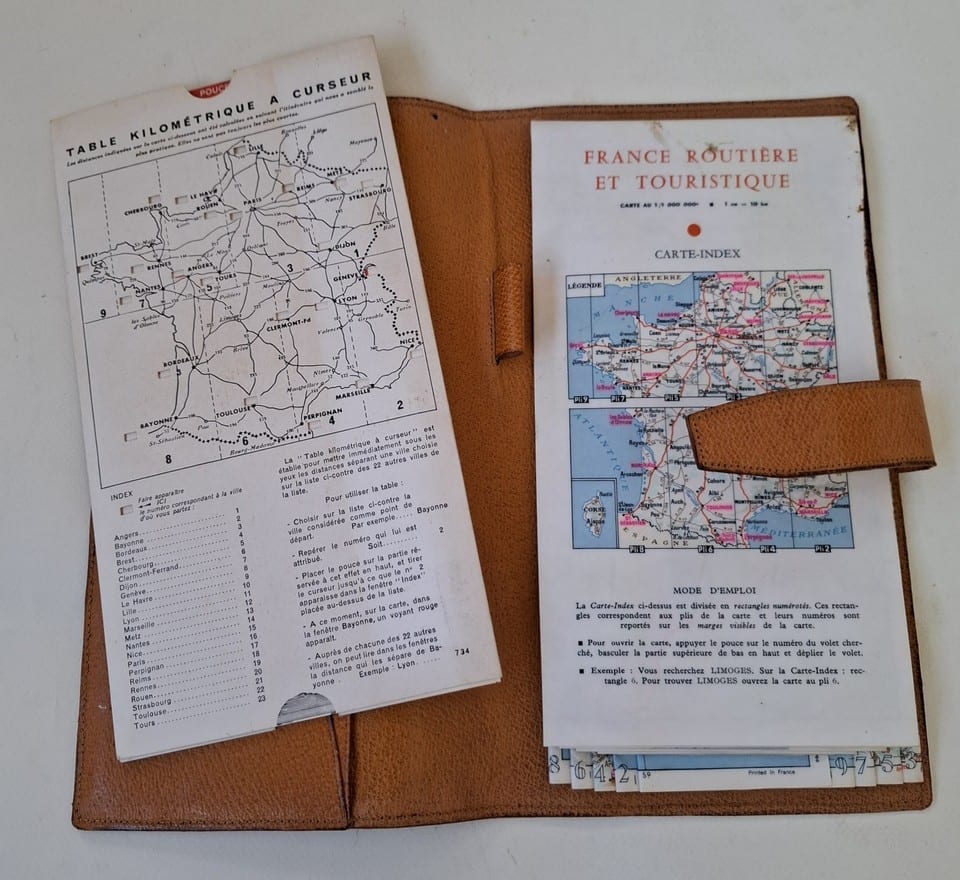 Ensemble FOLDEX Carte FRANCE routière et touristique + Table kilométrique 1960