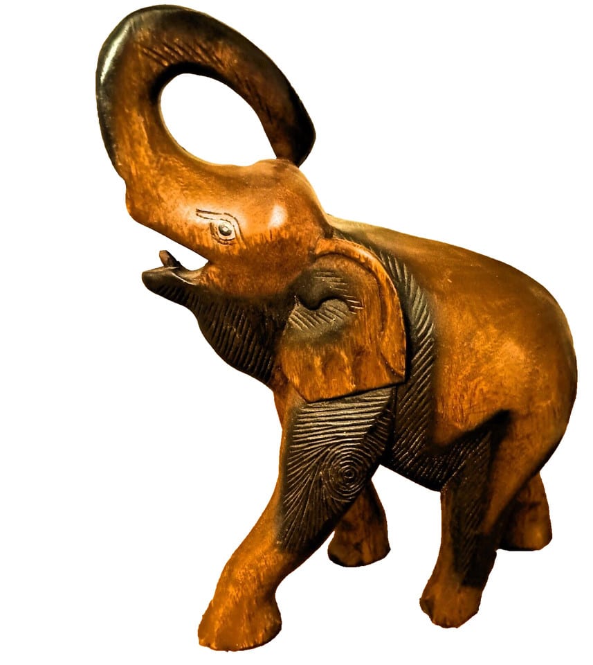 Sculpture en bois d'un Éléphant trompe levée haut 38 larg 35 prof 16 cm — photo 2