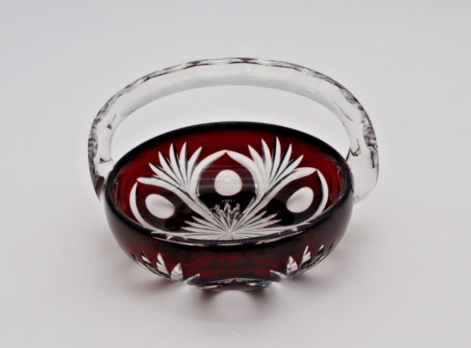 Vide-poche panier en cristal de Bohême rouge taillé – Vintage vers 1960 — photo 8