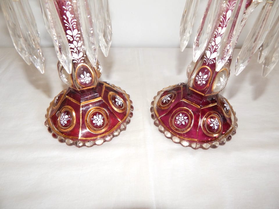 ANCIENNE Paire de BOUGEOIRS Girandoles en CRISTAL de BACCARAT — photo 7