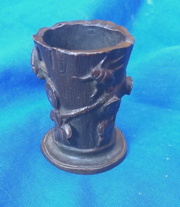 PYROGENE EN BRONZE ART NOUVEAU TRONC D'ARBRES - INSECTES- LIERRE