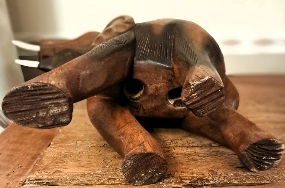 Sculpture en bois d'un Éléphant trompe levée haut 38 larg 35 prof 16 cm — photo 6