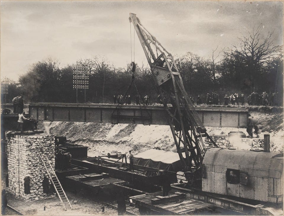 PHOTOGRAPHIE RECONSTRUCTION CHEMINS DE FER WW1 c1920 OUVRAGE D'ACHÈRES Yvelines