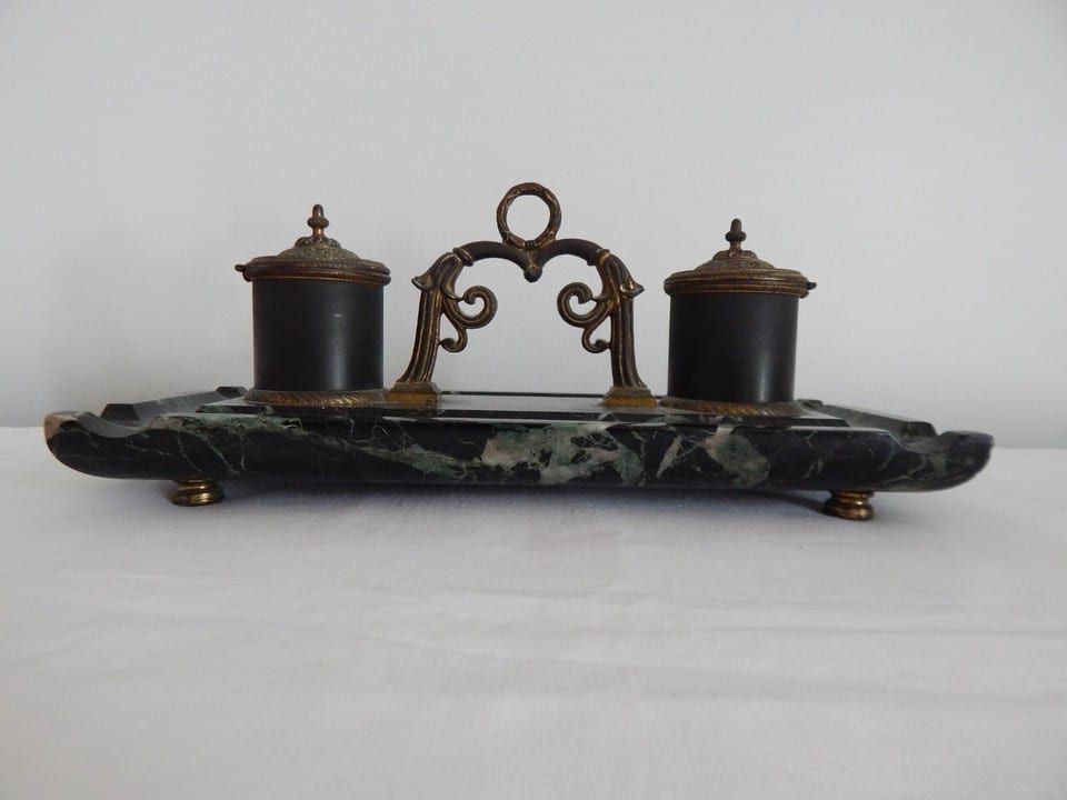 ANCIEN Grand ENCRIER en Marbre et Bronze époque Napoléon III — photo 4