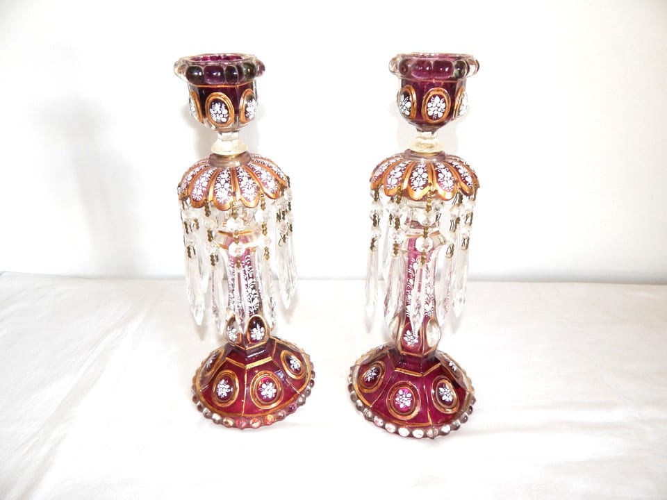 ANCIENNE Paire de BOUGEOIRS Girandoles en CRISTAL de BACCARAT — photo 4