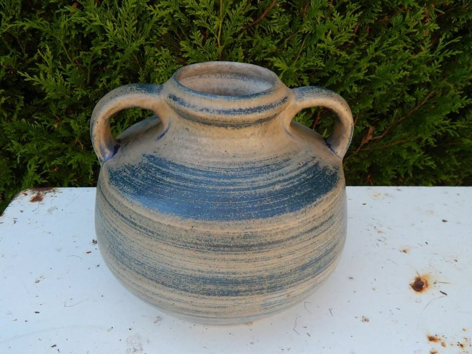 ANCIEN VASE en Grès à Deux Anses Signé GRES Des CAPUCINS SALINS France