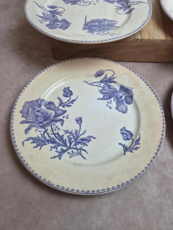 Lot de 6 assiettes plates terre de fer Sarreguemines Feria décor violet ancien — photo 7