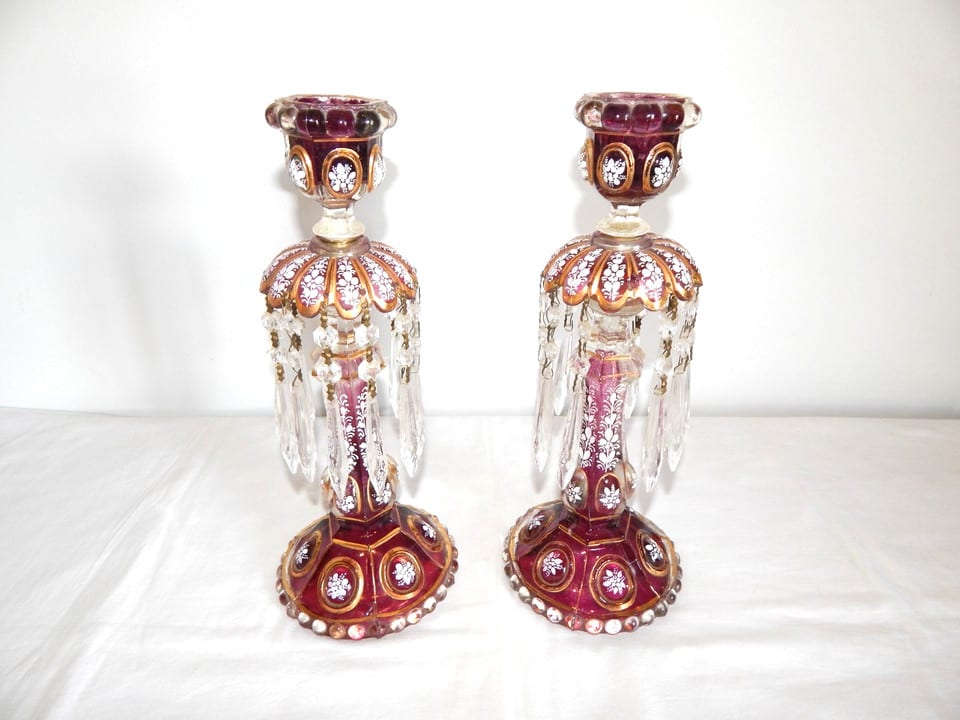 ANCIENNE Paire de BOUGEOIRS Girandoles en CRISTAL de BACCARAT — photo 3