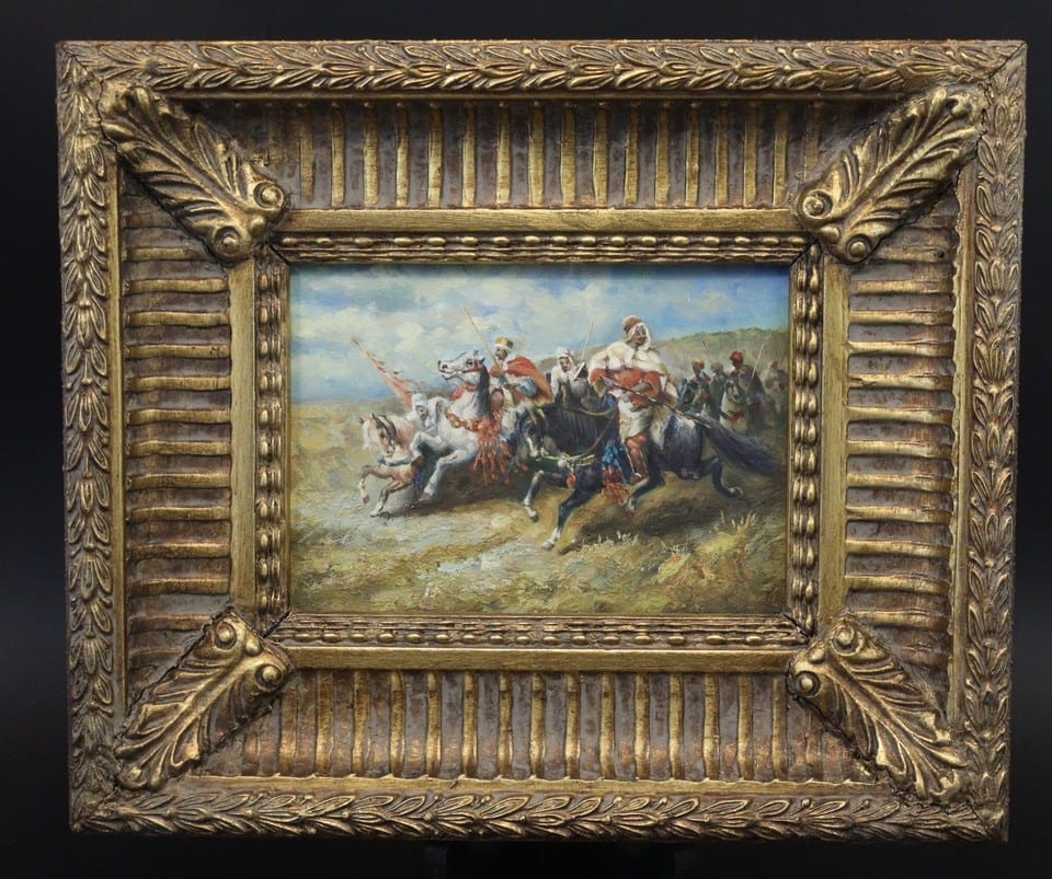 pendant école orientaliste huile sur panneau cavaliers arabes mamelouk — foto 2