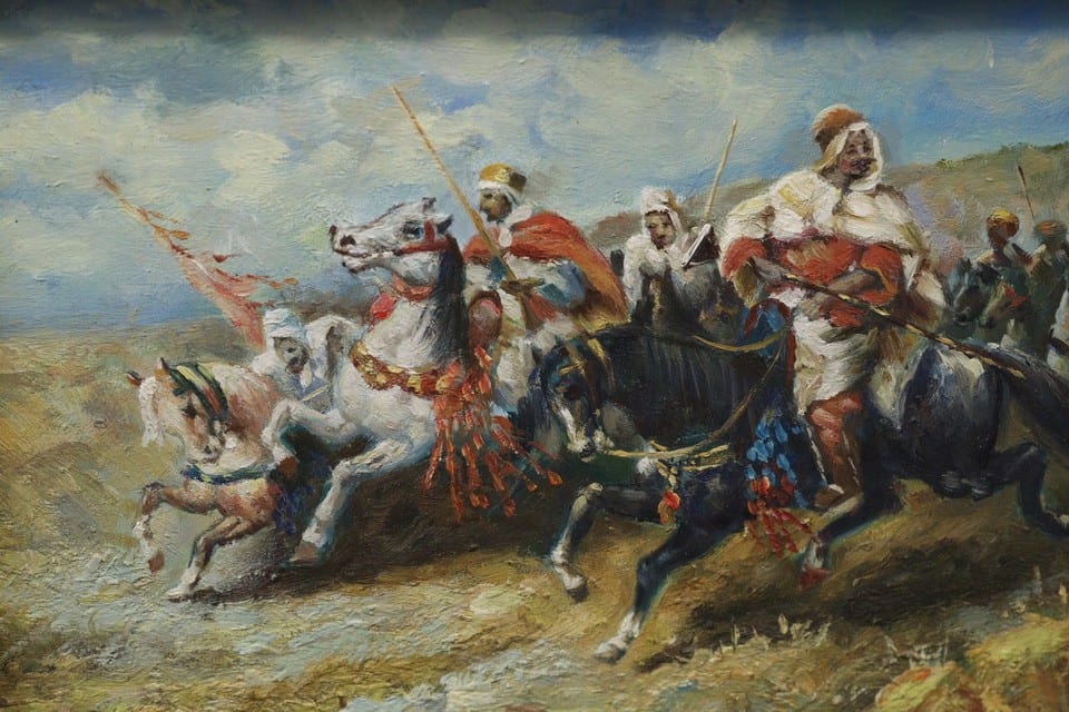 pendant école orientaliste huile sur panneau cavaliers arabes mamelouk — foto 5