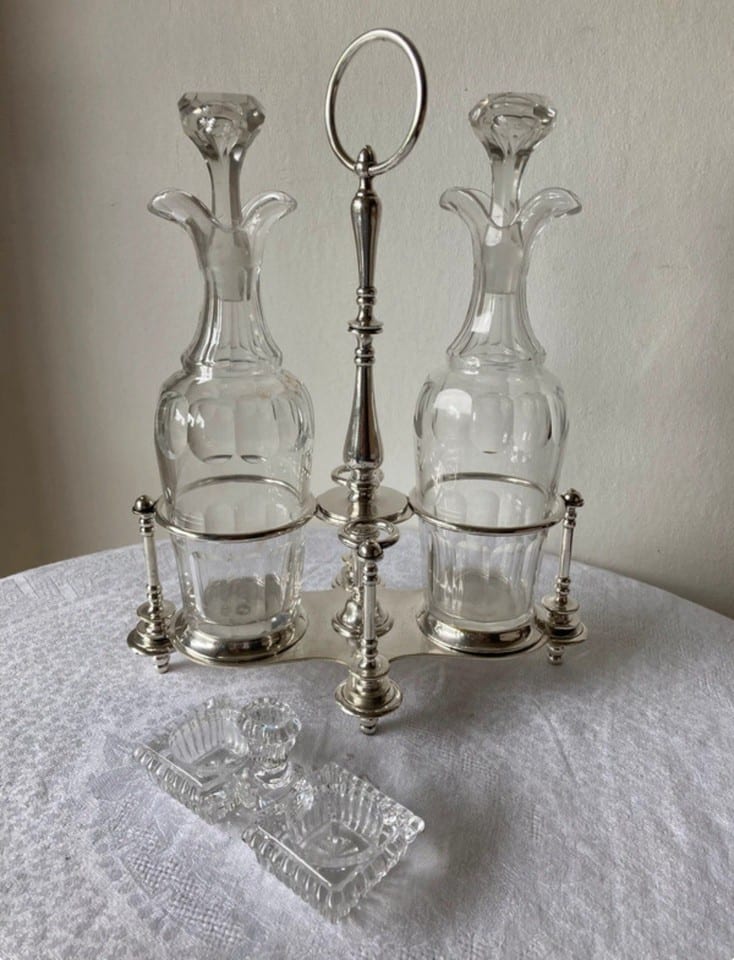 Serviteur en métal argenté et cristal, poinçons Christofle, fin XIXème