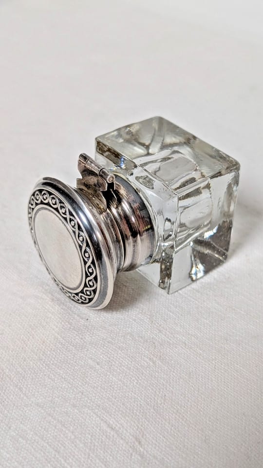 Ancien encrier en cristal et porte plume argent massif 925 Birmingham — photo 4
