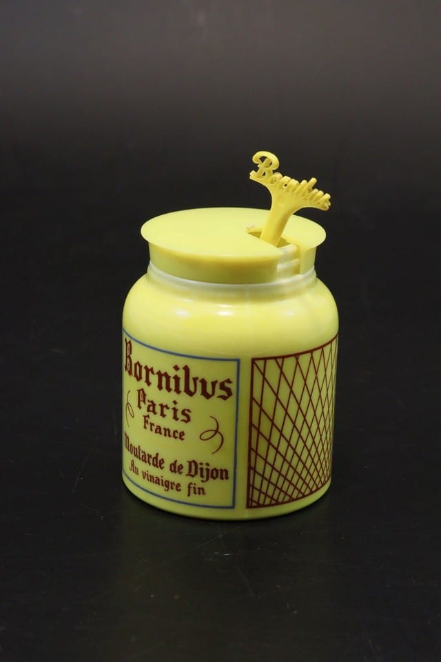 Pot à moutarde de Dijon Bornibus Paris opaline jaune Opalex couvercle cuillère — foto 3