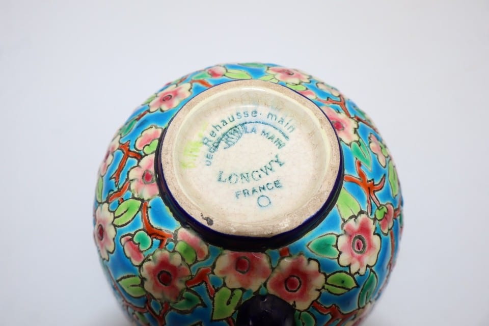 Tasse et sous-tasse Émaux de Longwy – Décor floral polychrome – France — photo 7